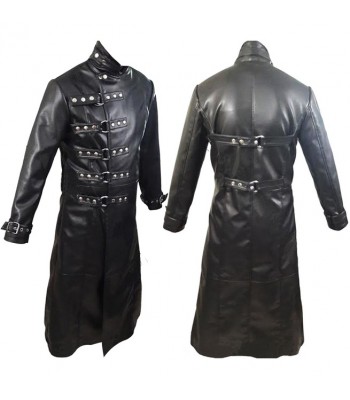 Men Genuine Leather Coat Gothic Long Coat Black Van Helsing Coat